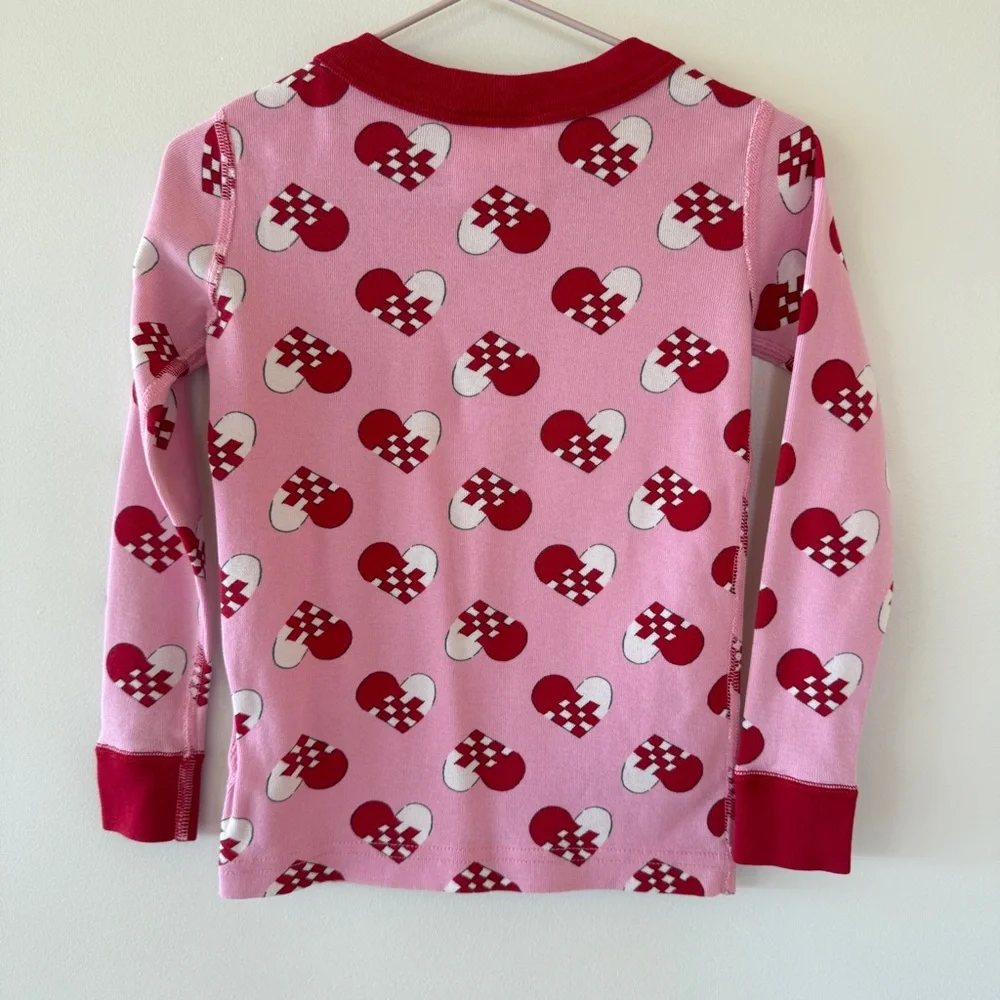 Hanna Andersson Valentine Hearts Long Johns Pajama Set Pink Red 4T